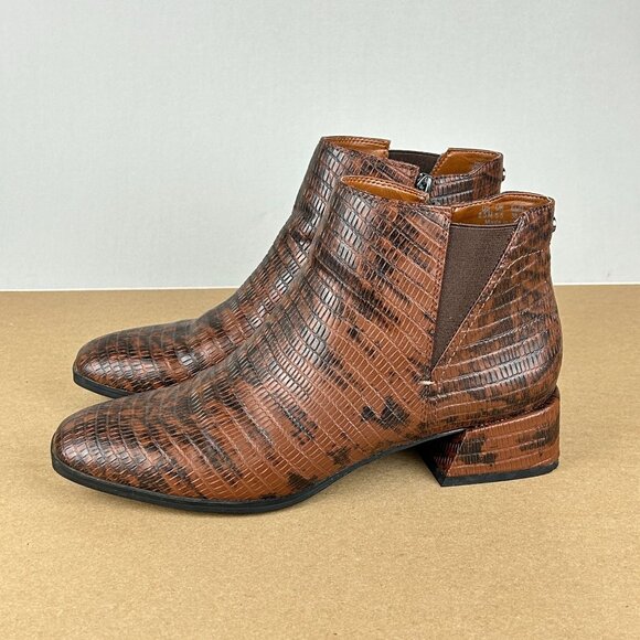 Franco Sarto Nico Snake Faux Leather Ankle Boots Womens 8.5 Brown Side Zip - Picture 1 of 10